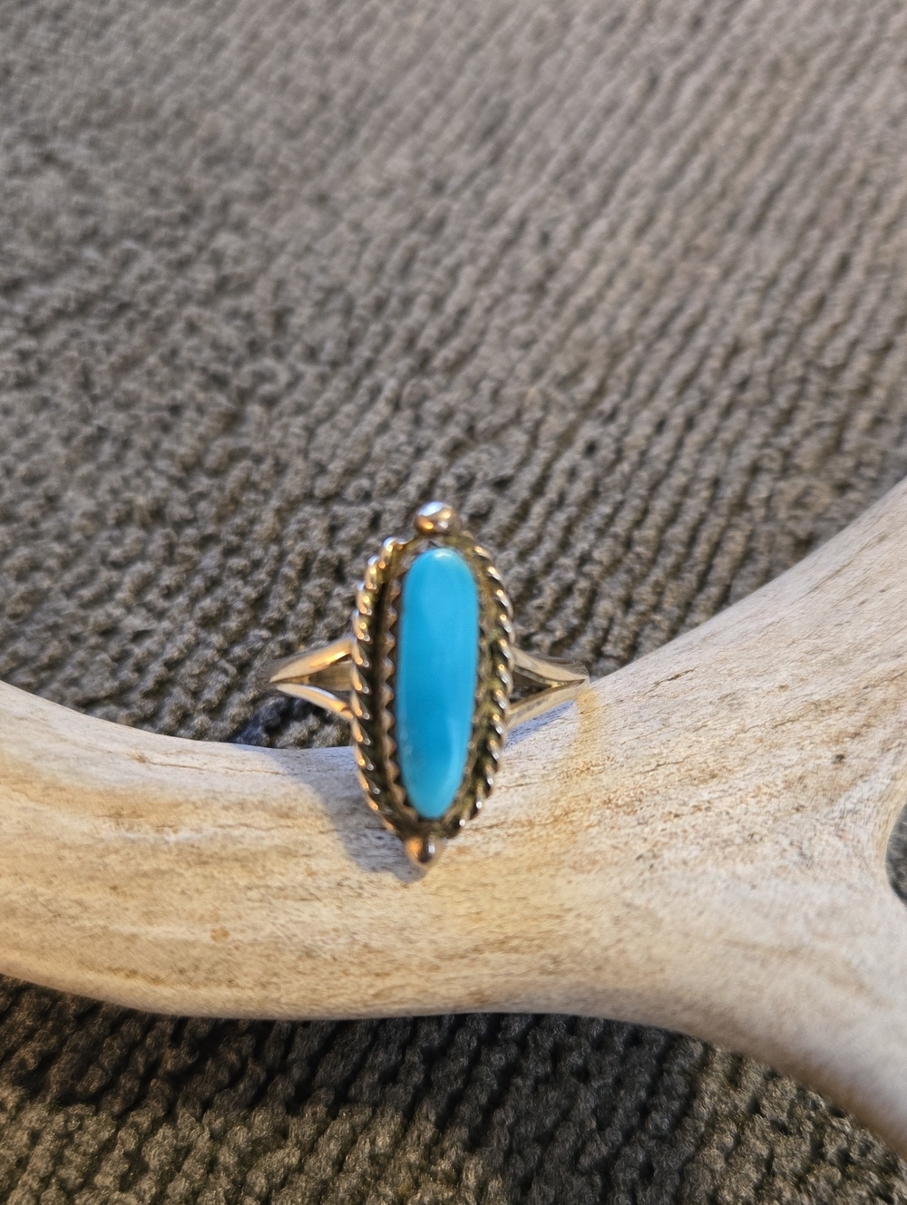 Turquoise Marquise Rope-Accent Ring - Blue